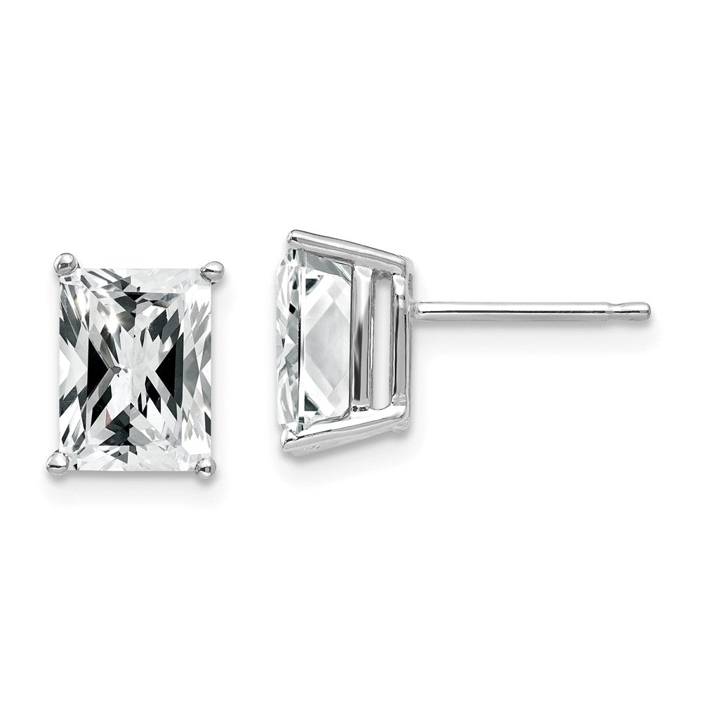 Million Charms 14k White Gold 8x6mm Radiant Cut Cubic Zirconia Earrings, 9mm x 6mm
