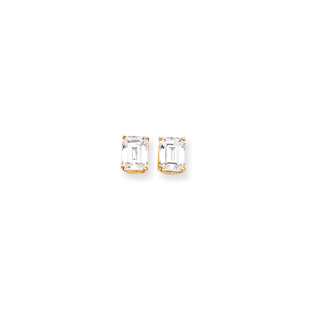 Million Charms 14k Yellow Gold 9x7mm Emerald Cut Cubic Zirconia Earrings, 9mm x 7mm