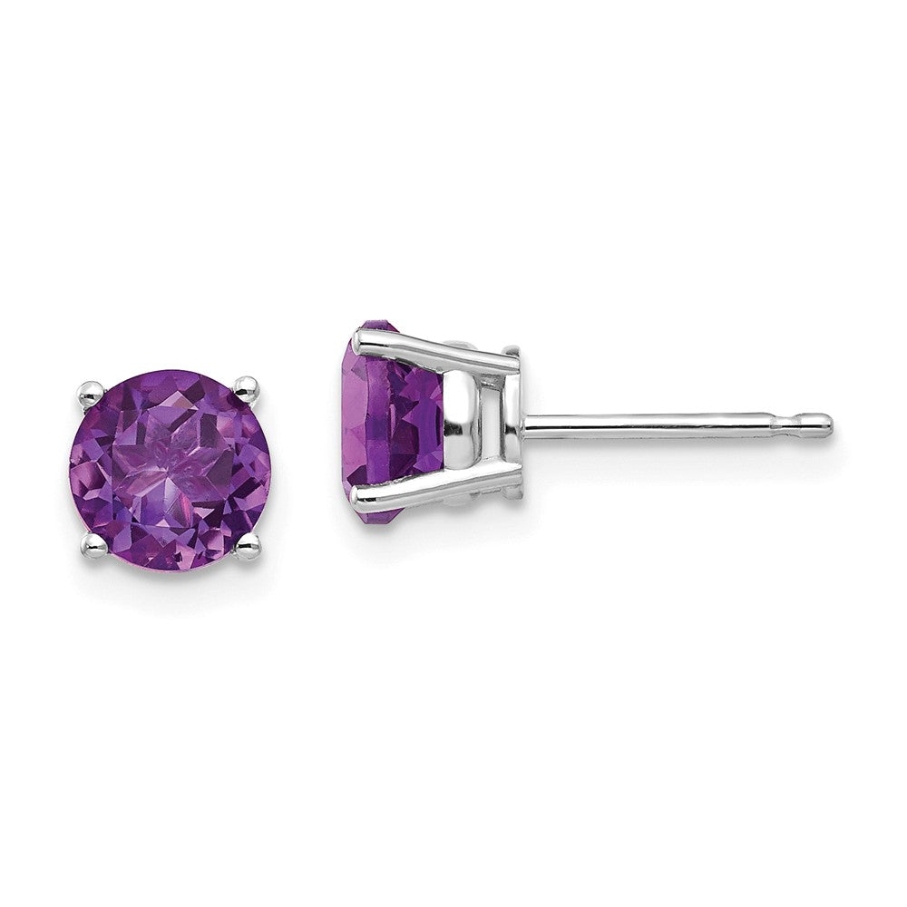 Million Charms 14k White Gold 6mm Amethyst Earrings, 6mm x 6mm