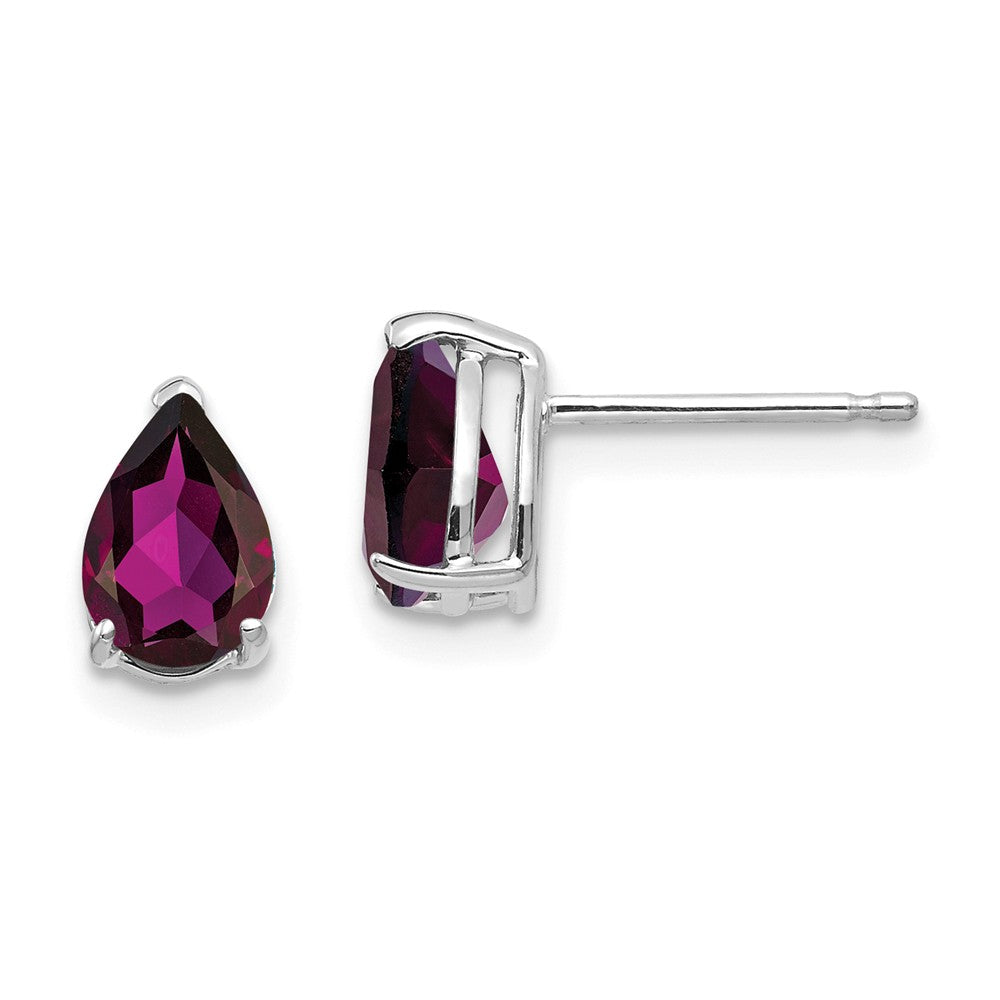 Million Charms 14k White Gold Rhodolite Garnet Pear Stud Earrings, 8mm x 5mm