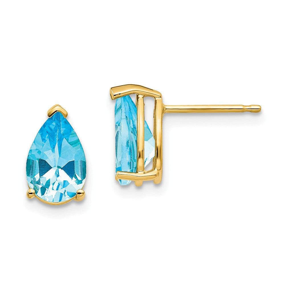 Million Charms 14k Yellow Gold 9x6mm Pear Blue Topaz Earrings, 10mm x 6mm