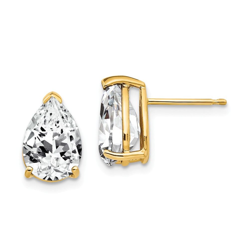 Million Charms 14k Yellow Gold 10x7mm Pear Cubic Zirconia Earrings, 12mm x 7mm