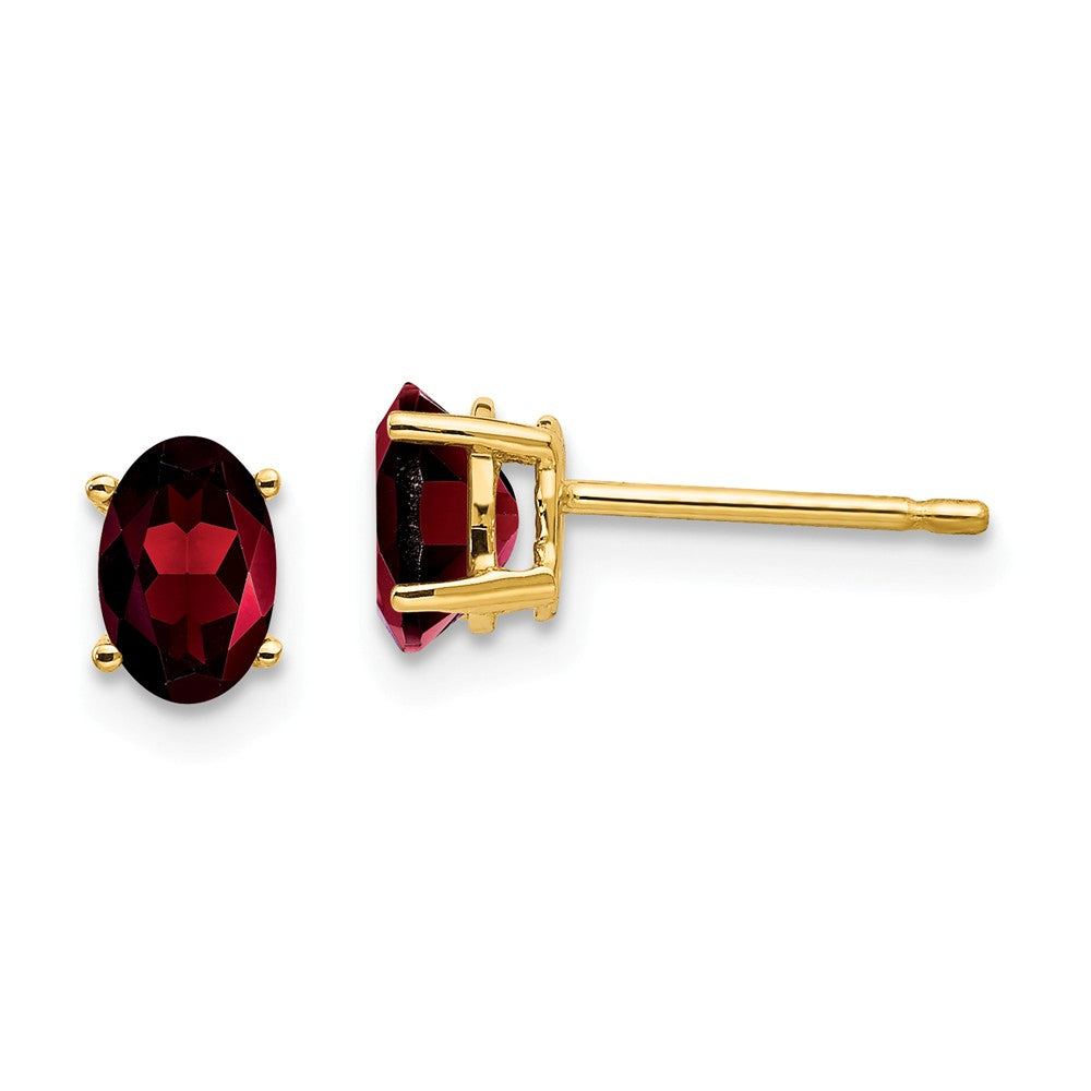 Million Charms 14k Yellow Gold 6x4mm Oval Garnet Earrings, 6mm x 4mm