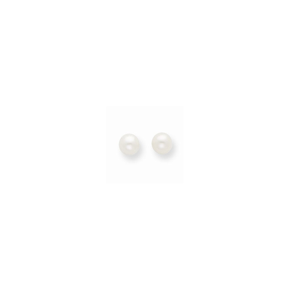Million Charms 14k Yellow Gold 3-4mm White Round Freshwater Cultured Pearl Stud Post Earrings, 3 to 4mm x 3 to 4mm