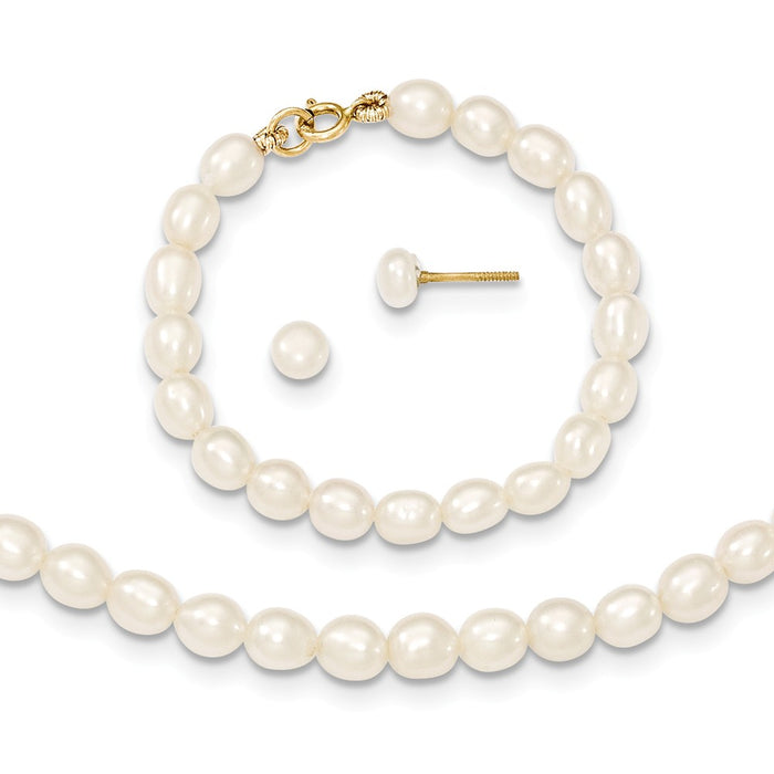 Million Charms Jewelry Set - 14k Yellow Gold White Freshwater Cultured Pearl 12 Necklace, 4 Bracelet & Earring Set