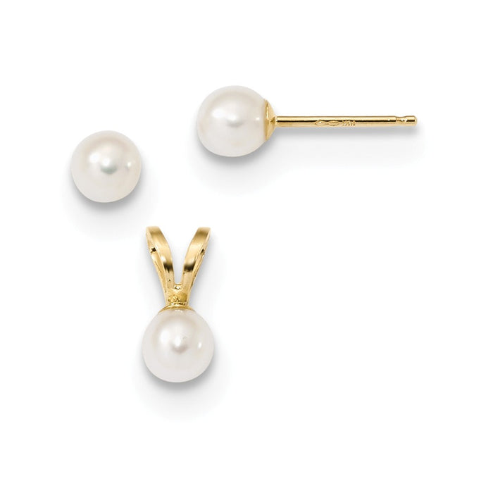 Million Charms Jewelry Set - 14k Yellow Gold Children's 4-5mm White Freshwater Cultured Pearl Pendant and Earring Set