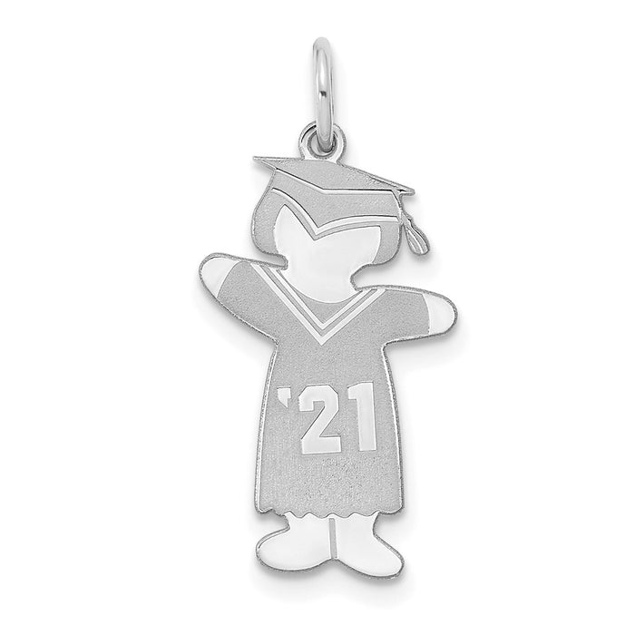Million Charms 925 Sterling Silver Rhodium-plated Class of 2021 Graduation Girl Cuddle Necklace Charm Pendant
