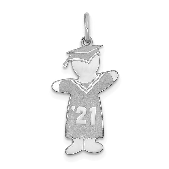 Million Charms 925 Sterling Silver Rhodium-plated Class of 2021 Graduation Boy Cuddle Necklace Charm Pendant