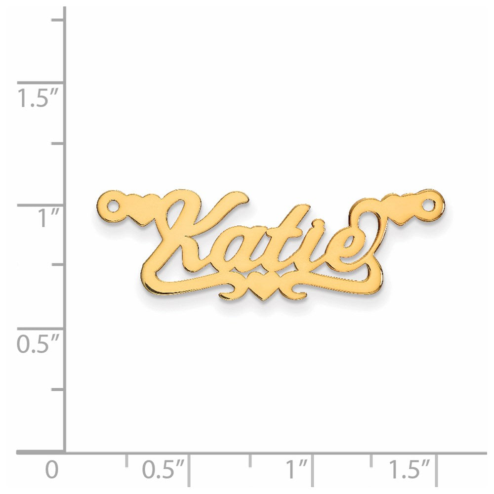Million Charms 14K Yellow Gold Themed .013 Gauge Polished Name Plate With Hearts Pendant