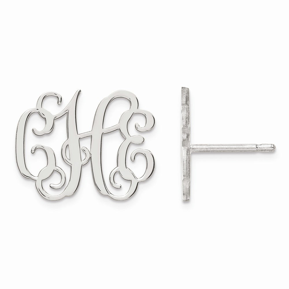 Stella Silver 925 Sterling Silver Rhodium-Plated ed Large Laser Polished Monogram Post Earrings, 15mm x 19mm