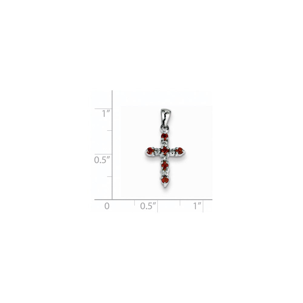 Million Charms 14K White Gold Themed Garnet & Diamond Relgious Cross Pendant