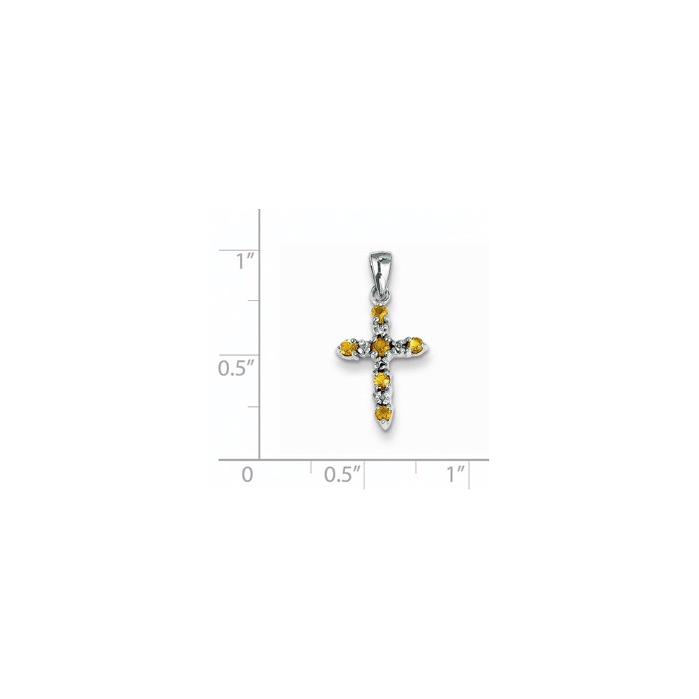 Million Charms 14K White Gold Themed Citrine & Diamond Relgious Cross Pendant