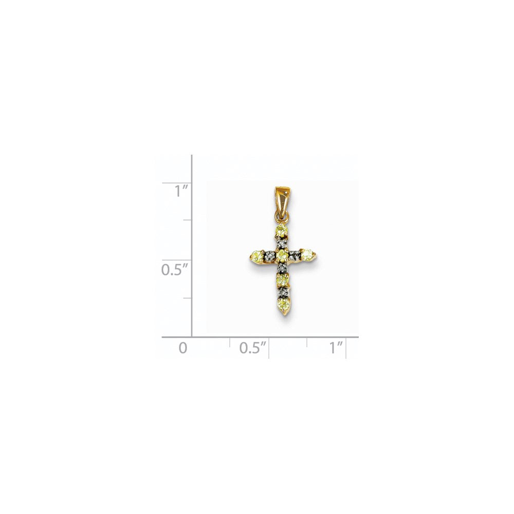 Million Charms 14K Yellow Gold Themed Peridot & Diamond Relgious Cross Pendant
