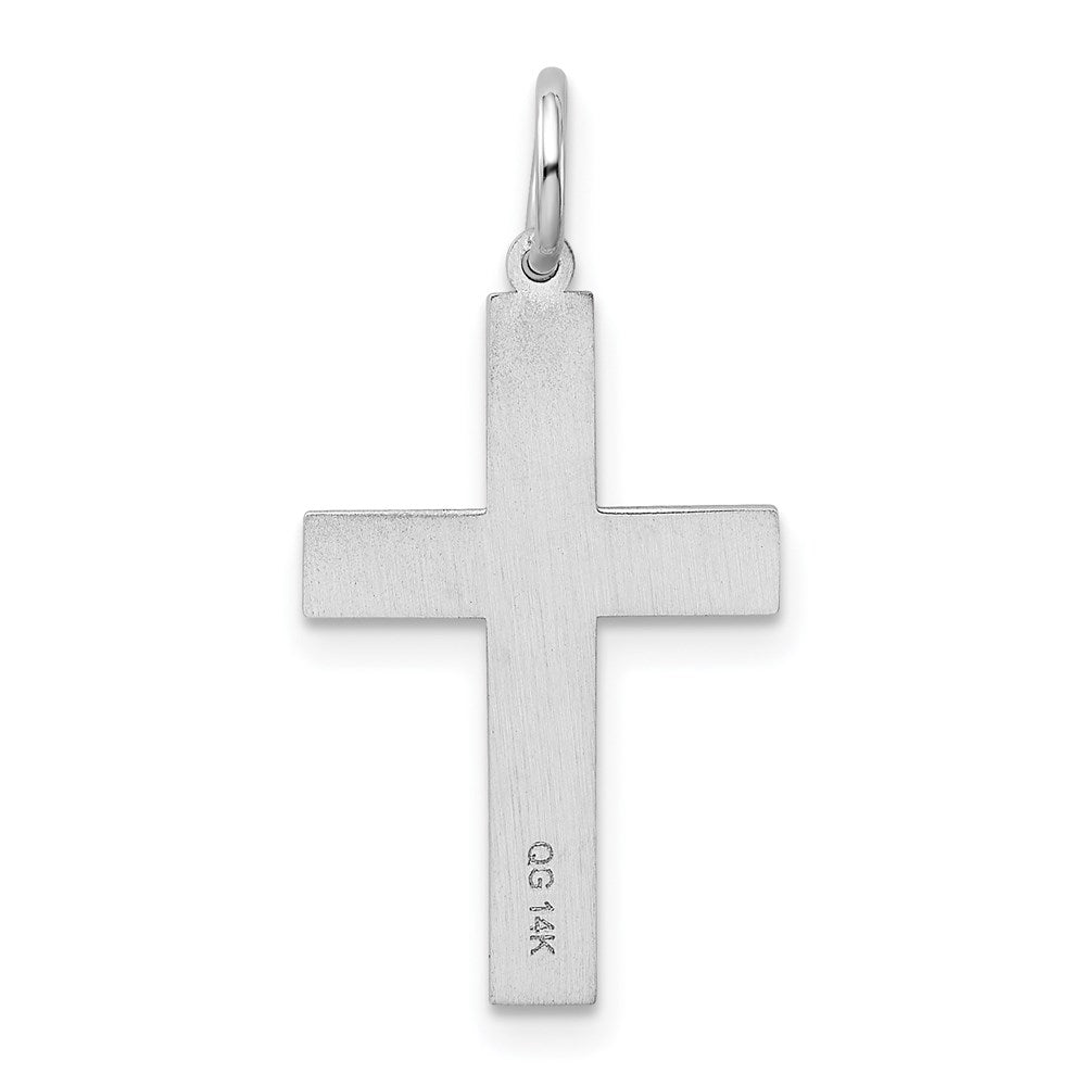 Million Charms 14K White Gold Themed Laser Designed Relgious Cross Pendant