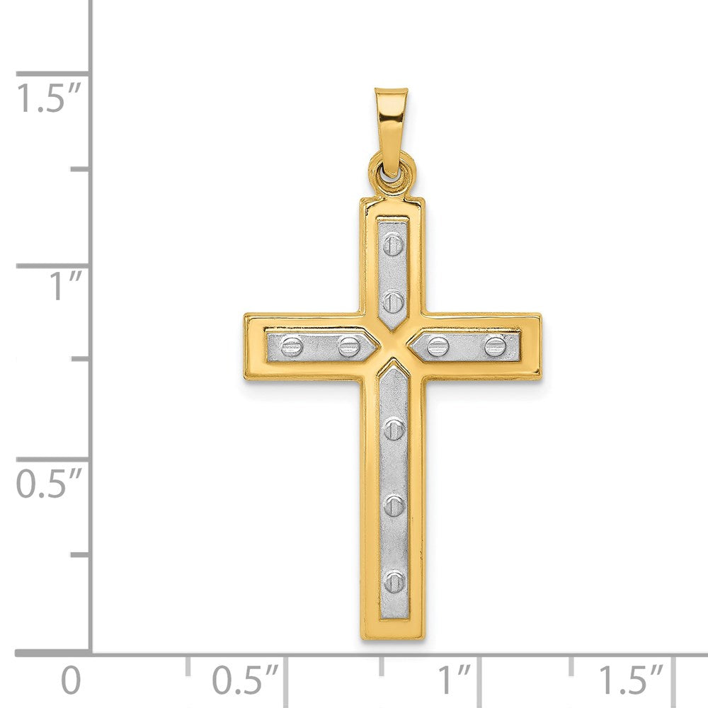 Million Charms 14K Yellow Gold Themed With Rhodium-plated Polished & Satin Relgious Cross Pendant