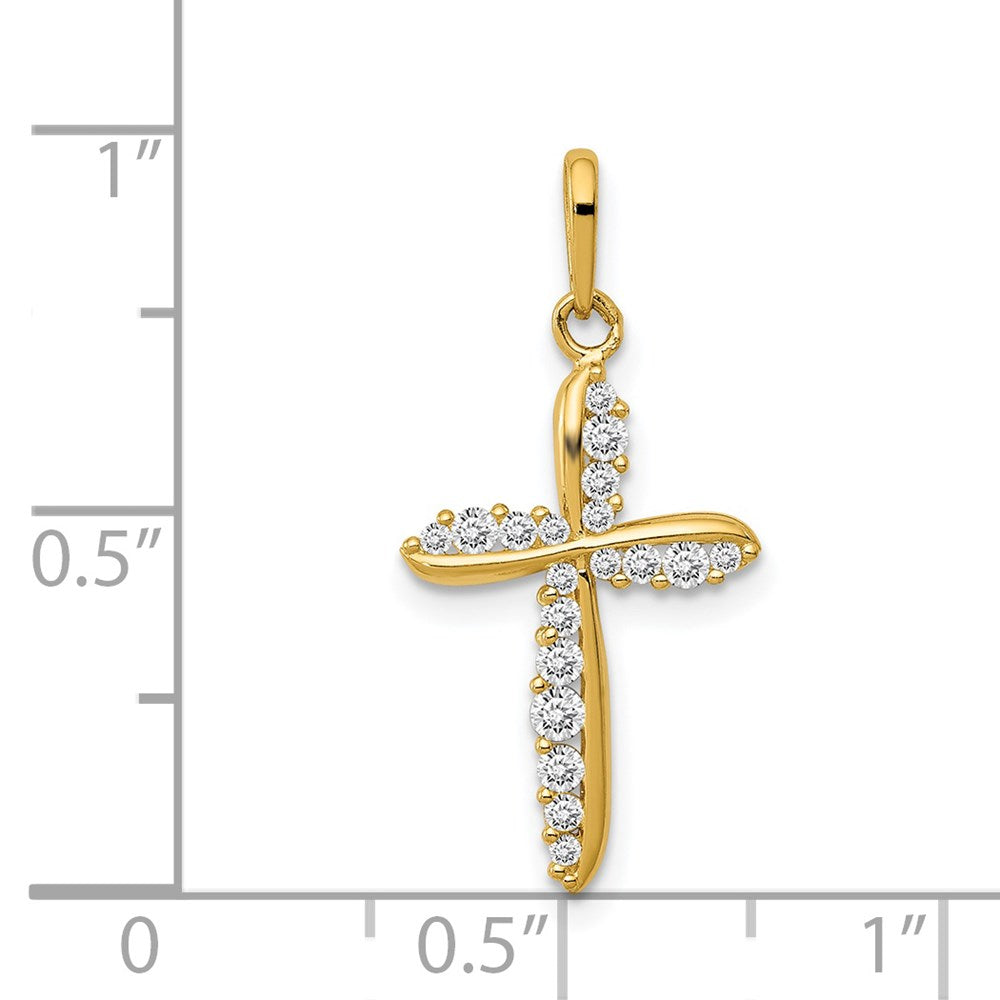Million Charms 14K Yellow Gold Themed Polished (Cubic Zirconia) CZ Relgious Cross Charm