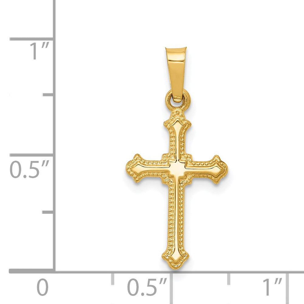 Million Charms 14K Yellow Gold Themed Polished Small Fleur De Lis Relgious Cross Pendant