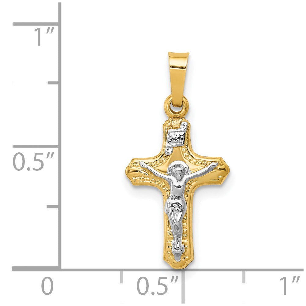 Million Charms 14K Two-Tone Polished, Textured Inri Relgious Crucifix Pendant