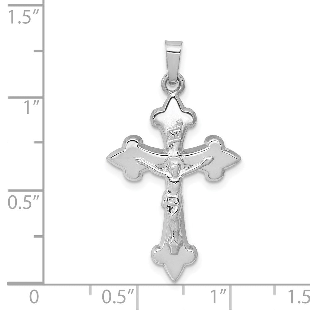 Million Charms 14K White Gold Themed Polished Fleur De Lis Relgious Crucifix Pendant