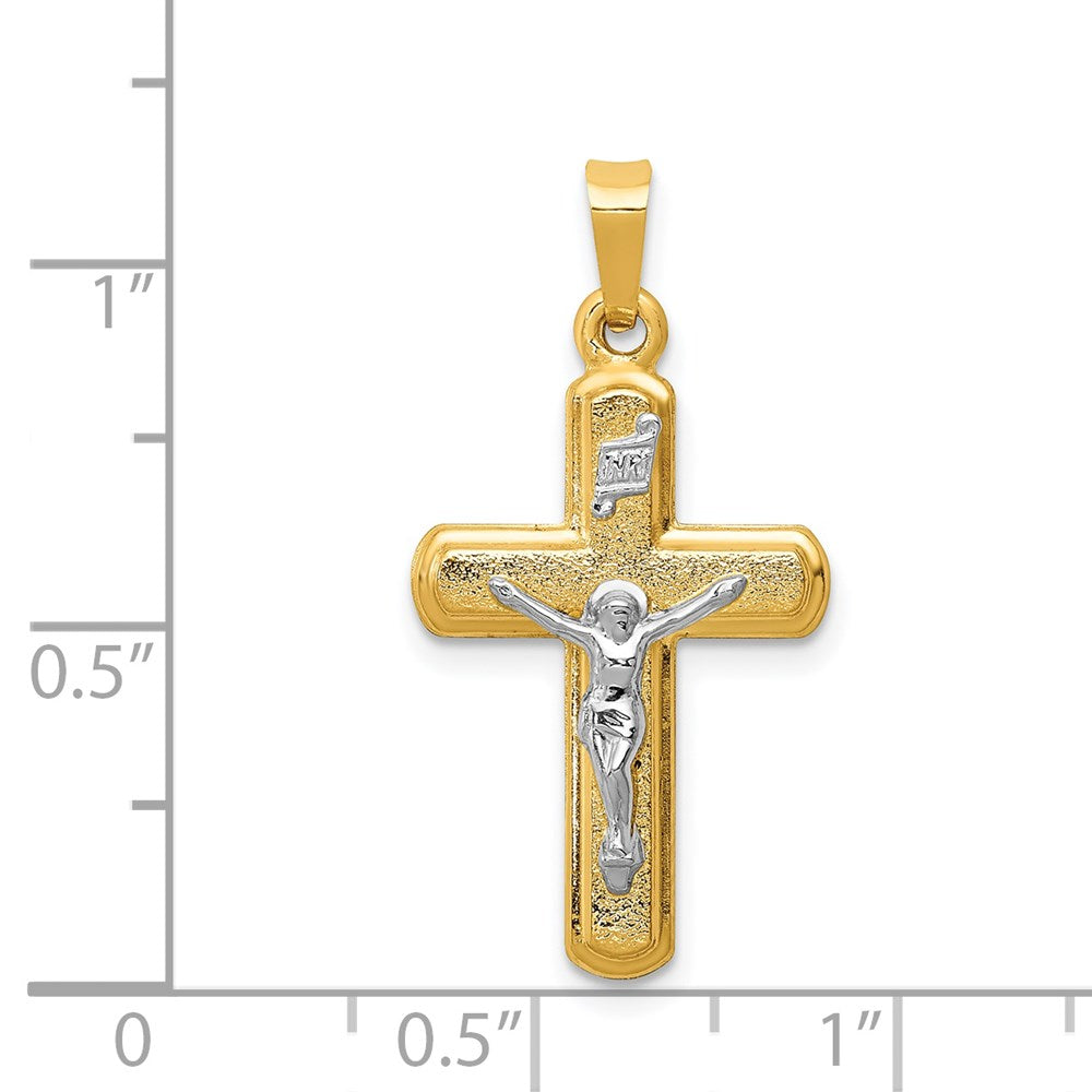 Million Charms 14K Two-Tone Satin Inri Latin Relgious Crucifix Pendant