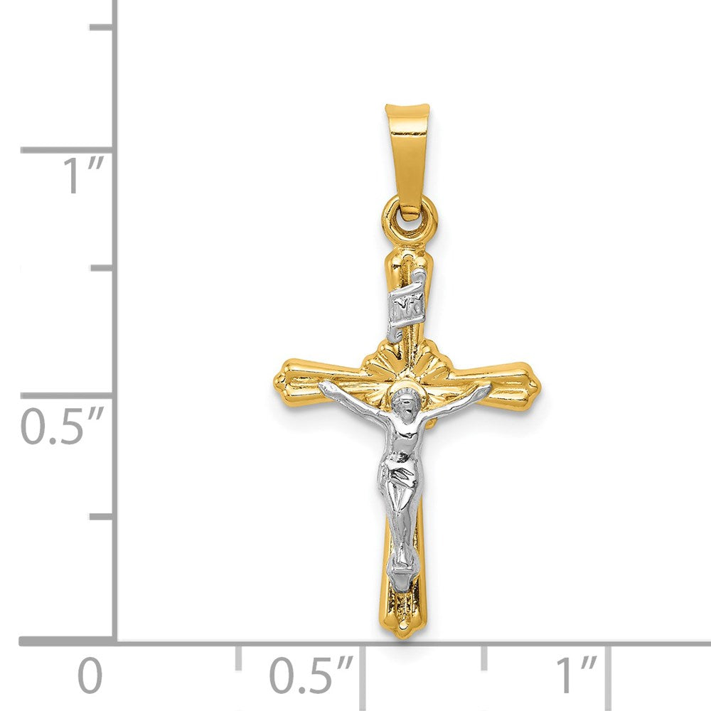 Million Charms 14K Two-Tone Flower Center Inri Relgious Crucifix Pendant