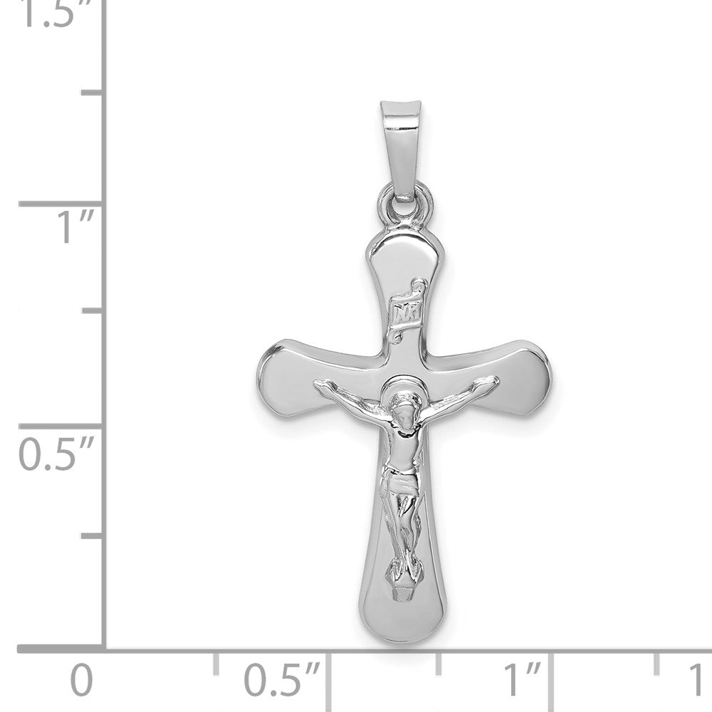 Million Charms 14K White Gold Themed Polished Inri Rounded Relgious Crucifix Pendant