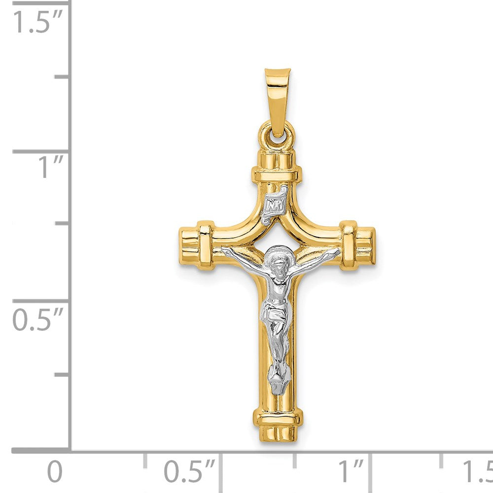 Million Charms 14K Yellow Gold Themed Two-Tone Polished Inri Relgious Crucifix Pendant