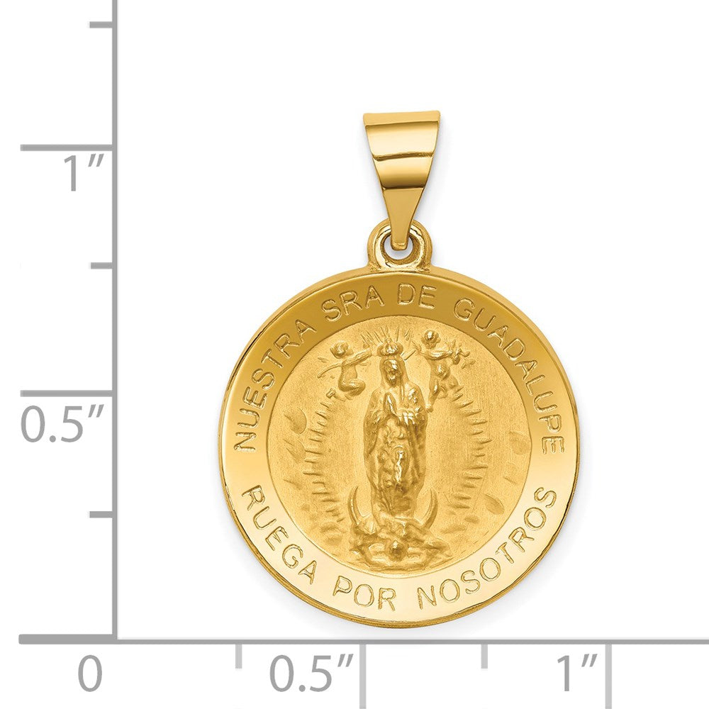Million Charms 14K Yellow Gold Themed Polished & Satin Spanish Our Lady Guadalupe Hollow Medal