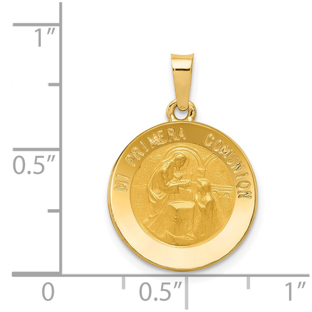 Million Charms 14K Yellow Gold Themed Polished, Satin Spanish 1St Communion Medal Pendant