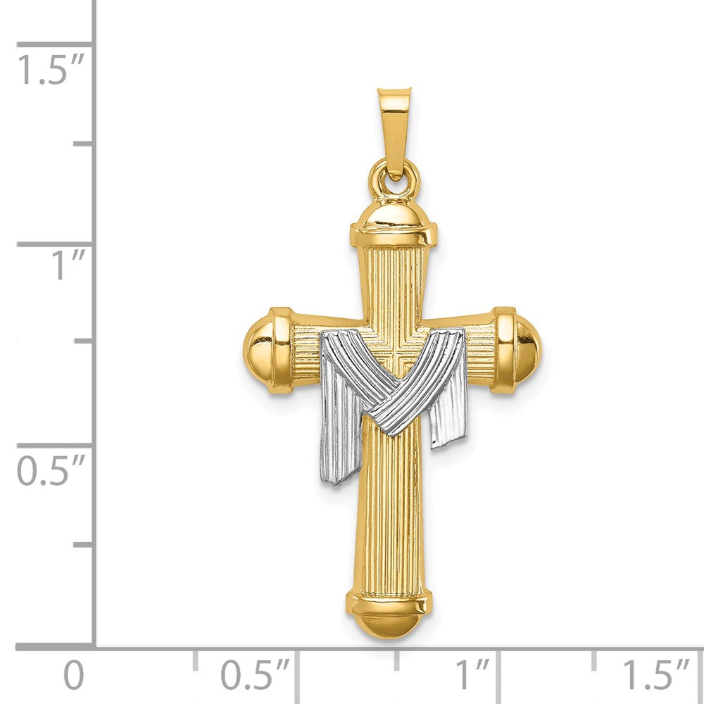 Million Charms 14K Two-Tone Hollow Polished Draped Cross