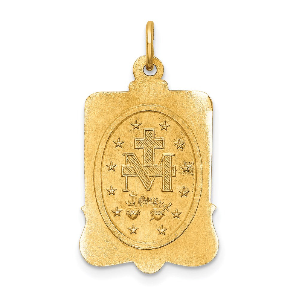 Million Charms 14K Yellow Gold Themed Solid Polished/Satin Large Rectangle Framed Religious Miraculous Medal