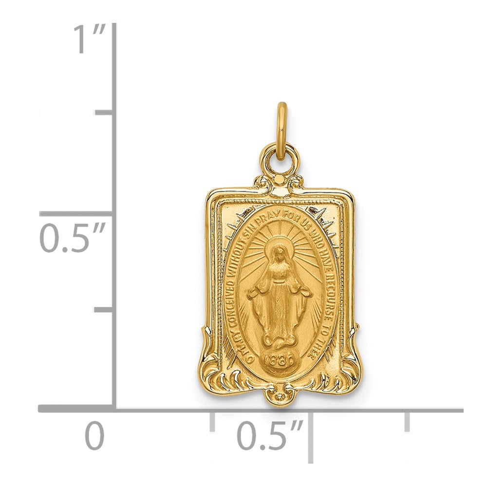 Million Charms 14K Yellow Gold Themed Solid Polished/Satin Rectangular Religious Miraculous Medal