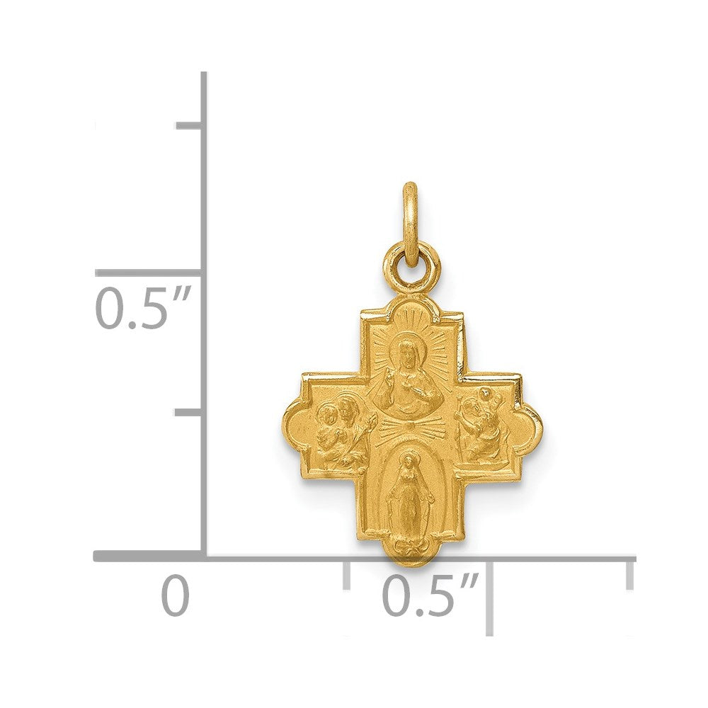 Million Charms 14K Yellow Gold Themed Solid Satin Small 4-Way Medal