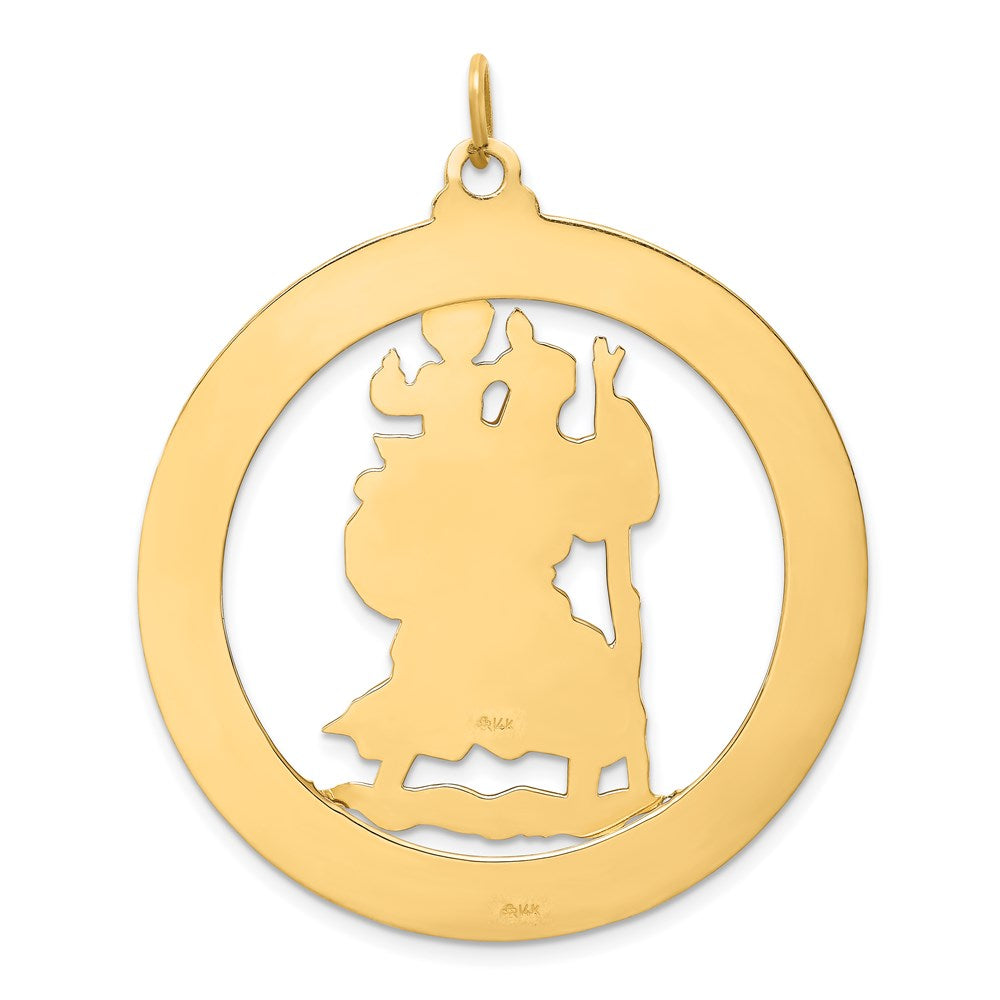 Million Charms 14K Yellow Gold Themed Solid Polished/Satin Extra Large Cut-Out Religious Saint Christopher Medal