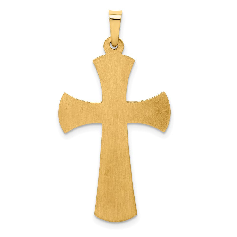 Million Charms 14K Yellow Gold Themed Hollow Polished Rhodium-Plated Beaded Edge Cross