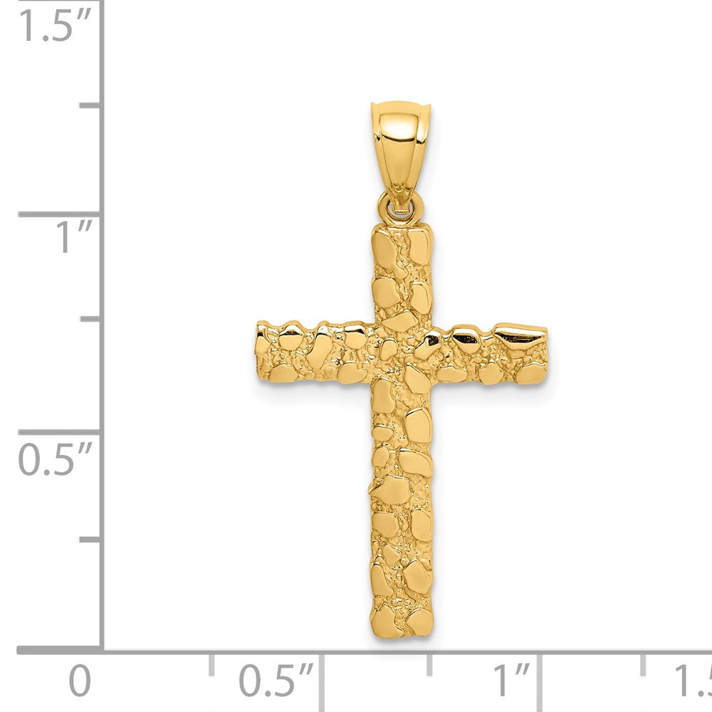 Million Charms 14K Yellow Gold Themed Nugget Relgious Cross Pendant