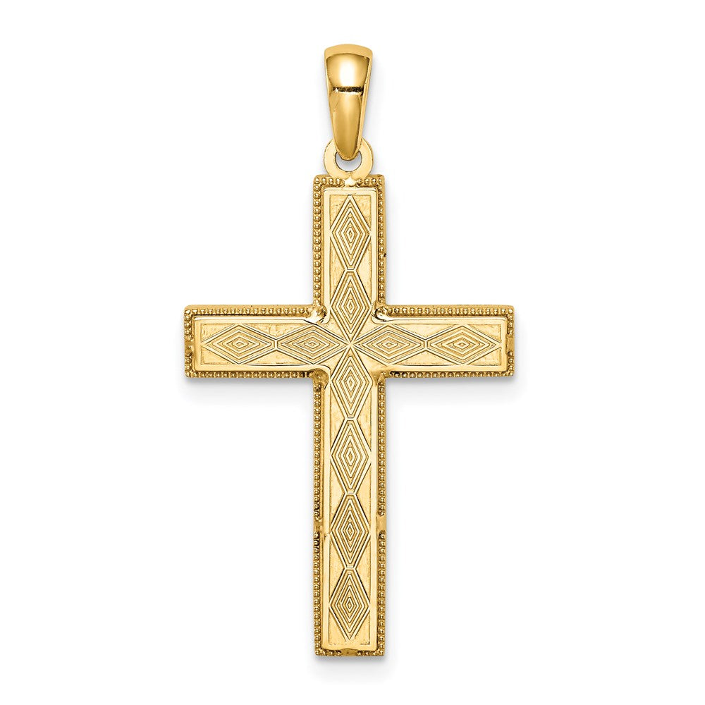 Million Charms 14K Yellow Gold Themed Green Enamel Reversible Relgious Cross Pendant