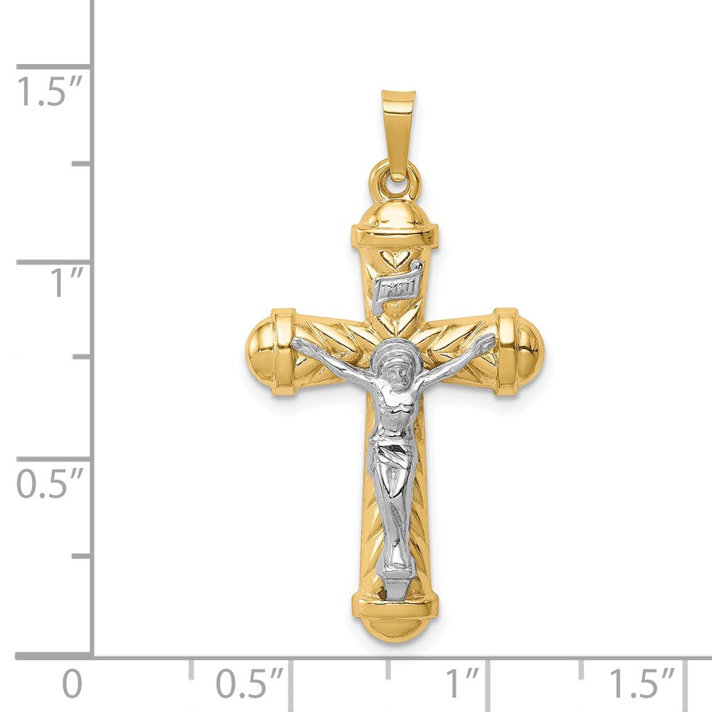 Million Charms 14K Two-Tone Hollow Polished Chevron Design Crucifix