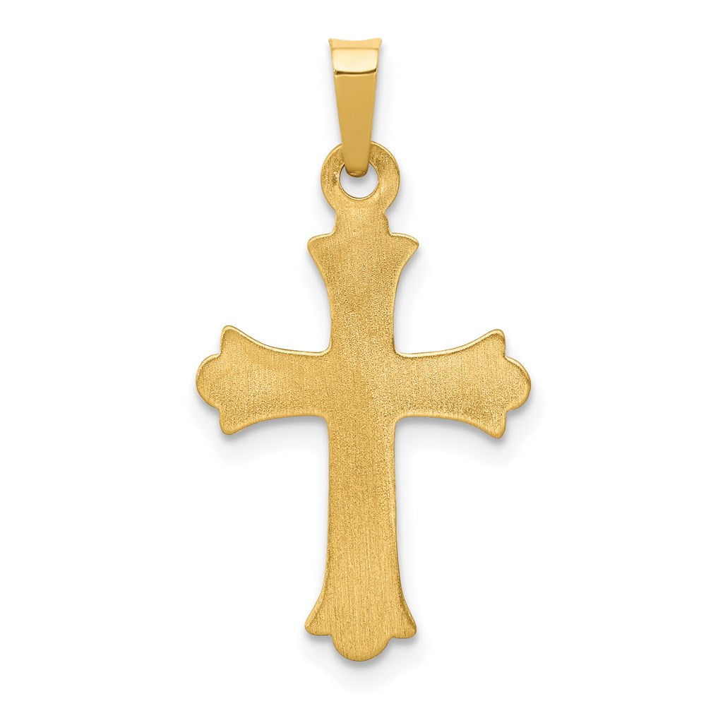 Million Charms 14K Yellow Gold Themed Hollow Fleur De Lis Relgious Cross Pendant