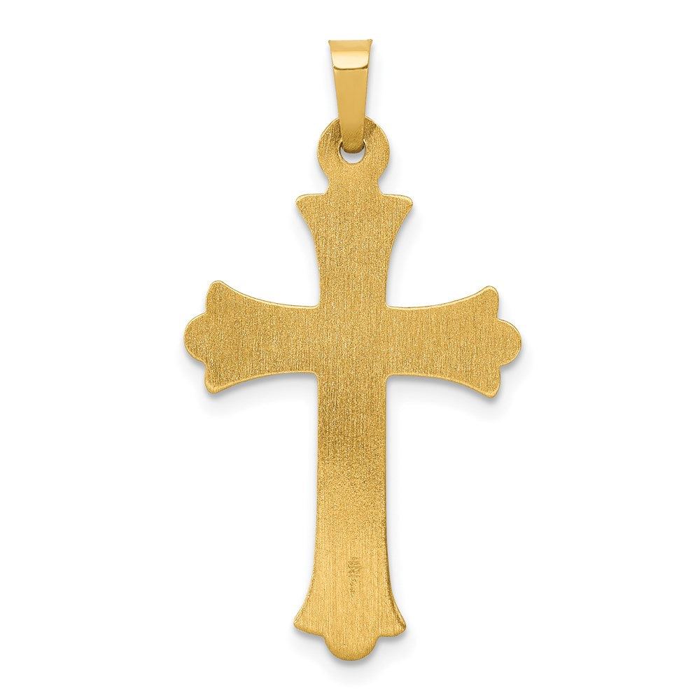 Million Charms 14K Yellow Gold Themed Hollow Fleur De Lis Relgious Cross Pendant