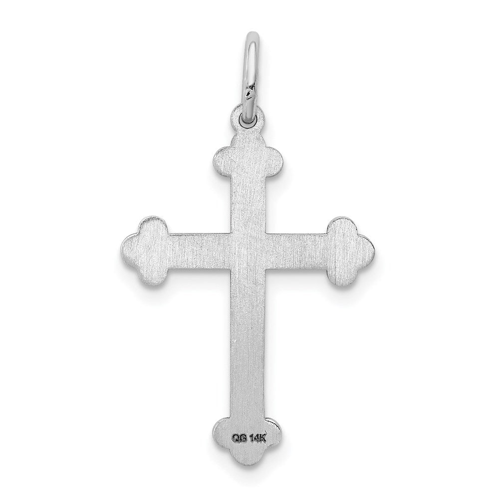 Million Charms 14K White Gold Themed Laser Designed Relgious Cross Pendant