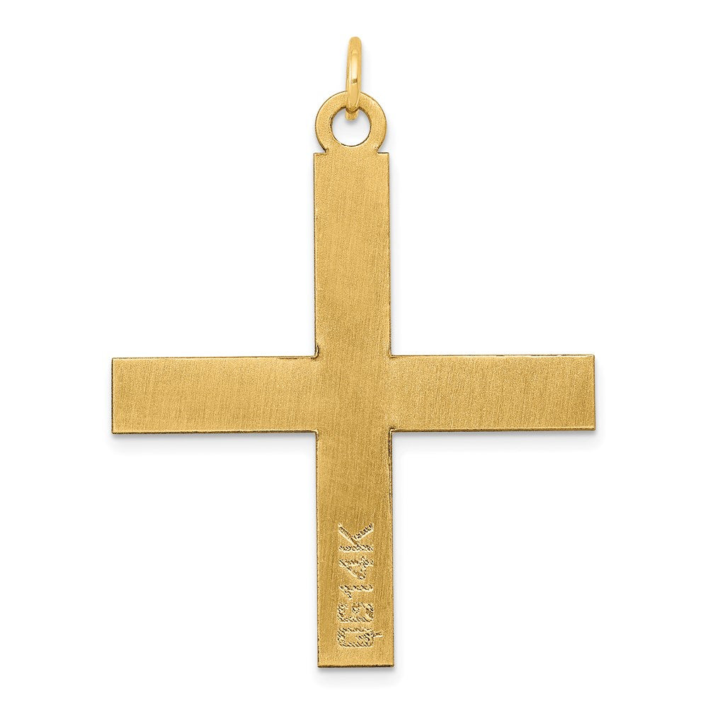 Million Charms 14K Yellow Gold Themed Laser Designed Relgious Cross Pendant