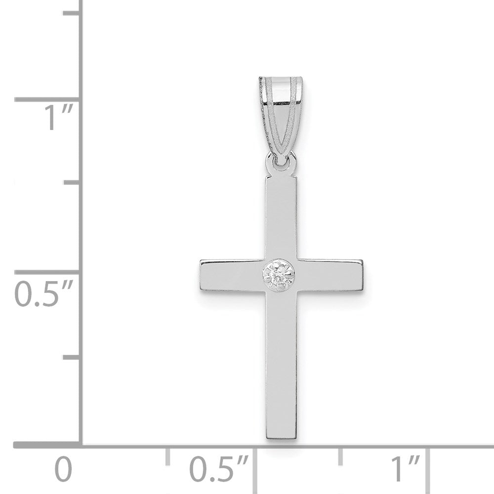 Million Charms 14K White Gold Themed .01Ct. Diamond Relgious Cross Pendant