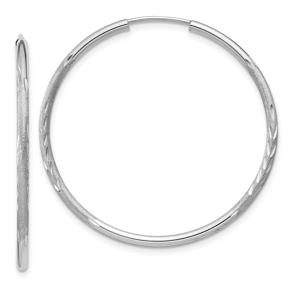 Million Charms 14k White Gold 1.5mm Diamond-cut Endless Hoop Earrings, 31mm x 31mm