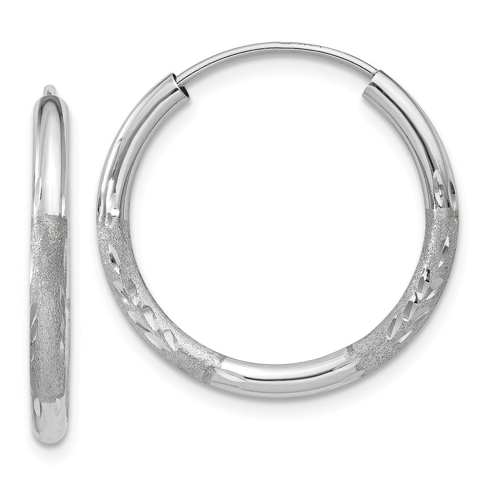 Million Charms 14k White Gold 2mm Diamond-cut Endless Hoop Earrings, 18mm x 18mm