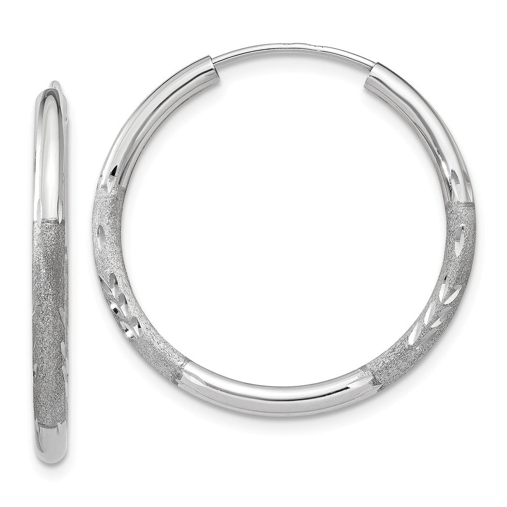 Million Charms 14k White Gold 2mm Diamond-cut Endless Hoop Earrings, 21mm x 21mm