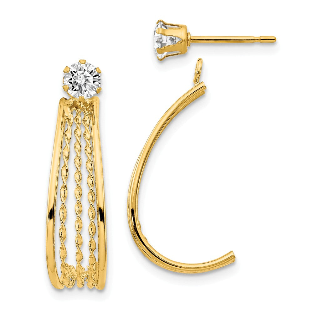 Million Charms 14k Yellow Gold Yellow Gold J Hoop Polished with Cubic Zirconia ( CZ ) Stud Earrings, 21mm x 8mm