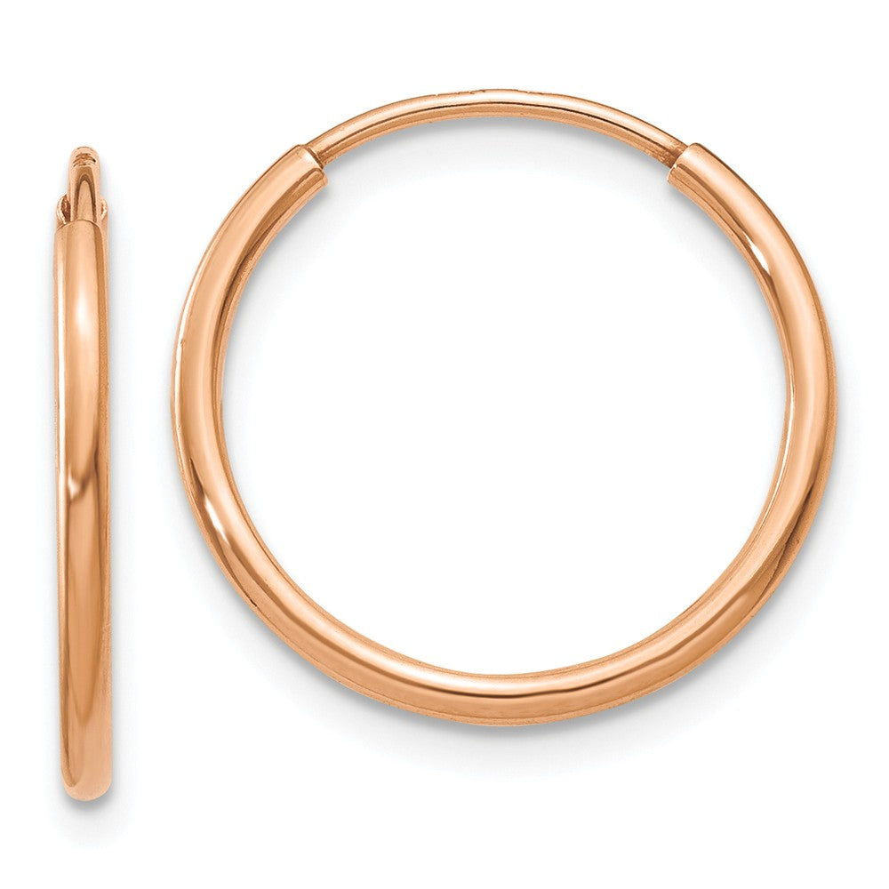 Million Charms 14k Rose Gold 1.2mm Polished Endless Hoop Earrings, 15.9mm x 16.5mm