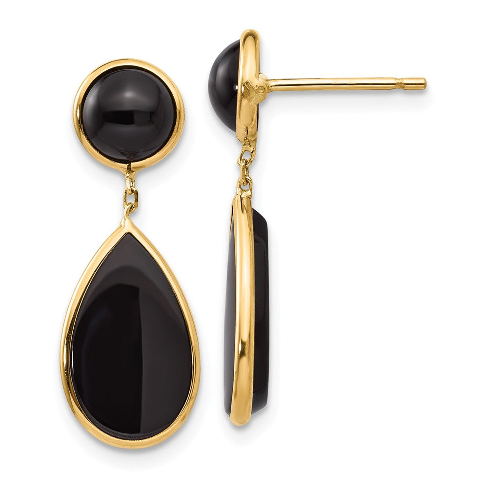 Million Charms 14k Yellow Gold Onyx Teardrop Dangle Post Earrings, 25mm x 9mm