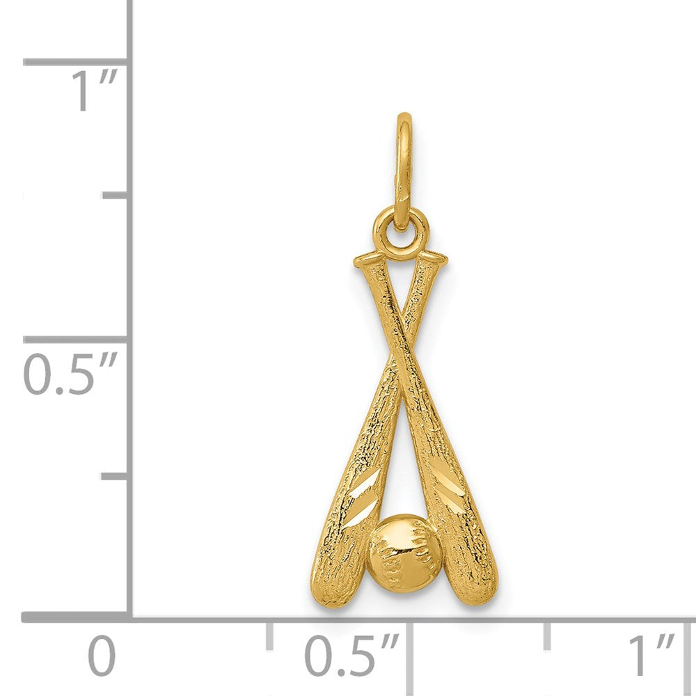 Million Charms 14K Yellow Gold Themed Sports Baseball Bats & Ball Pendant